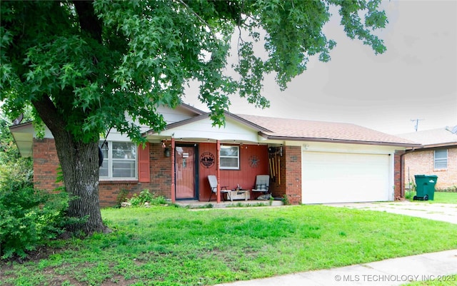 4822 S Bermuda Ave, Sand Springs, OK 74063 - view of front of property featuring an attached garage, a front lawn, concrete driveway, and brick siding