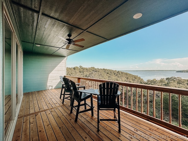 118900 S 4213, Eufaula, OK 74432 - deck with a water view and a ceiling fan