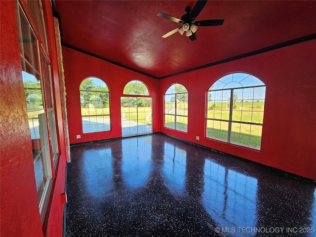 38032 State Road 78 W, Durant, OK 74701 - unfurnished room featuring lofted ceiling, a ceiling fan, and crown molding