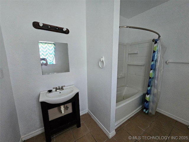 38032 State Road 78 W, Durant, OK 74701 - bathroom featuring tile patterned flooring, vanity, and shower / bathtub combination with curtain