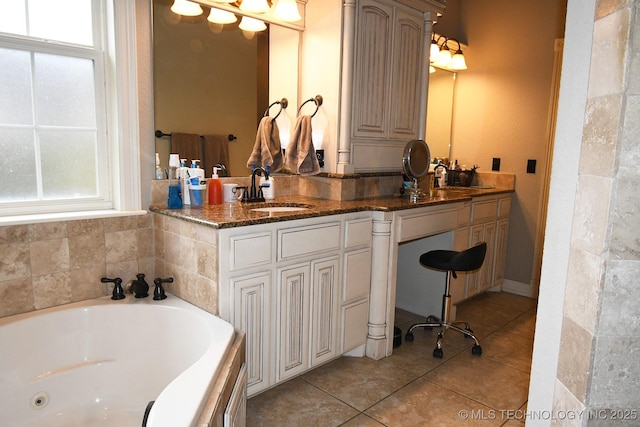 2463 S Park Hl, Tahlequah, OK 74464 - bathroom with a whirlpool tub, double vanity, and tile patterned flooring