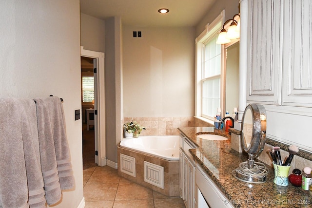 2463 S Park Hl, Tahlequah, OK 74464 - bathroom with a bath, tile patterned flooring, vanity, and recessed lighting