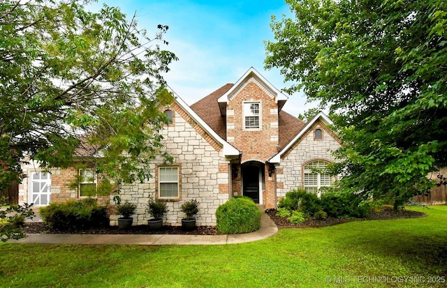 2463 S Park Hl, Tahlequah, OK 74464 - view of front facade with stone siding and a front lawn