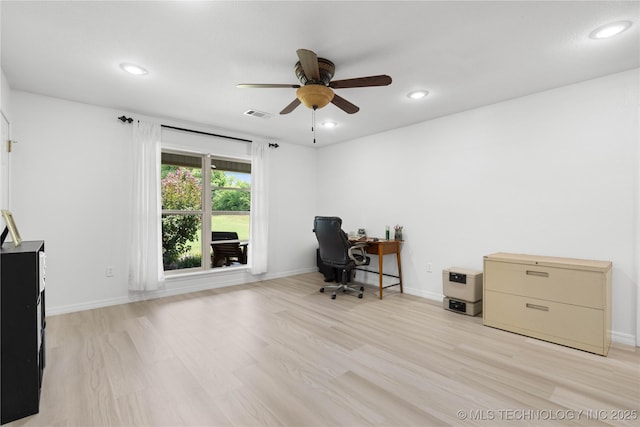 110094 S 4680th Rd, Gans, OK 74936 - office space with light wood finished floors, a ceiling fan, and recessed lighting