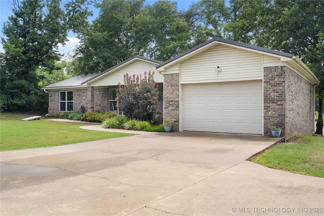 110094 S 4680th Rd, Gans, OK 74936 - single story home with concrete driveway, an attached garage, and a front yard