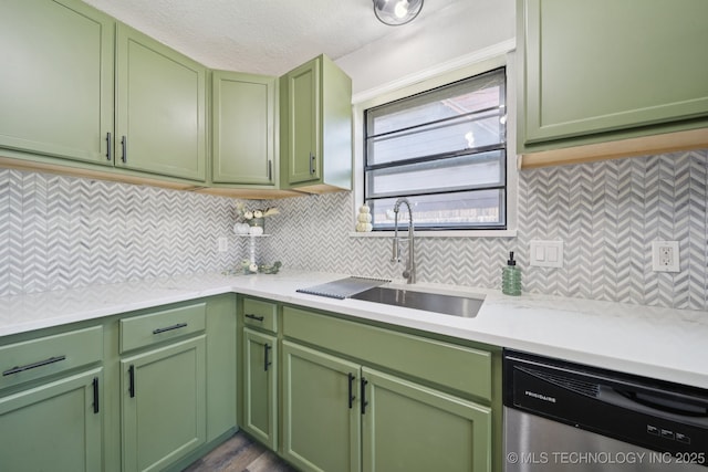 2331 S 99th E Ave, Tulsa, OK 74129 - kitchen with green cabinetry, dishwasher, and a textured ceiling