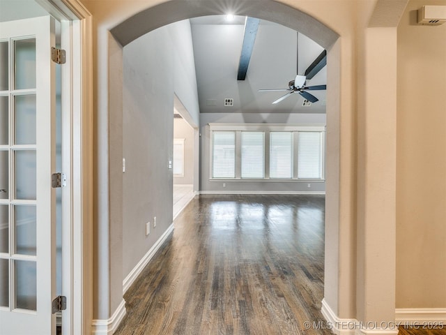 5815 E 144th St S, Bixby, OK 74008 - hall featuring arched walkways, wood finished floors, and lofted ceiling