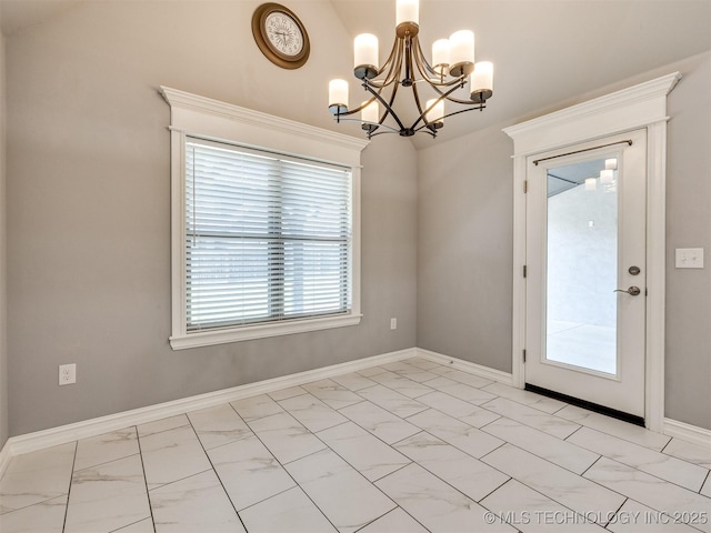 5815 E 144th St S, Bixby, OK 74008 - unfurnished dining area with light marble finish floors and a chandelier