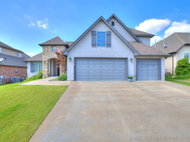 5815 E 144th St S, Bixby, OK 74008 - traditional-style home featuring stucco siding, concrete driveway, stone siding, a front lawn, and an attached garage