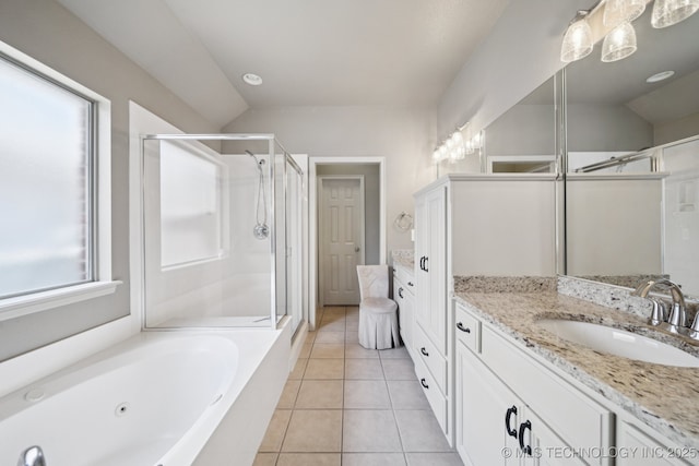 4205 N Narcissus Ave, Broken Arrow, OK 74012 - full bath featuring a shower stall, vanity, a whirlpool tub, and tile patterned floors