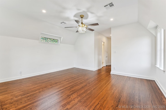 2605 S St Louis Ave, Tulsa, OK 74114 - additional living space with a ceiling fan, lofted ceiling, recessed lighting, and dark wood-style floors