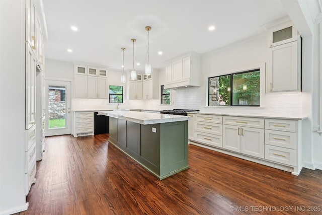 2605 S St Louis Ave, Tulsa, OK 74114 - kitchen featuring plenty of natural light, white cabinetry, tasteful backsplash, recessed lighting, and crown molding