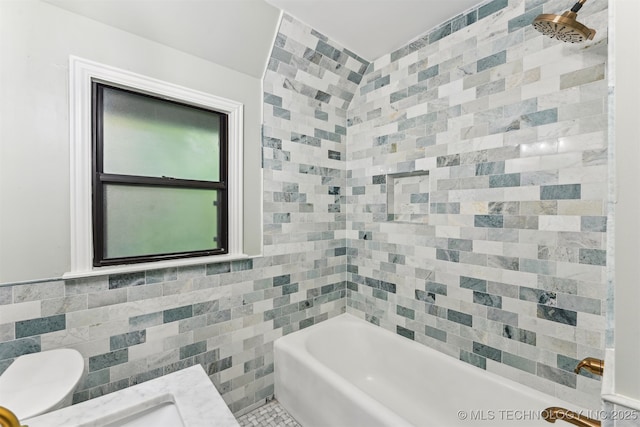 2605 S St Louis Ave, Tulsa, OK 74114 - full bathroom with tile walls and shower / bathtub combination