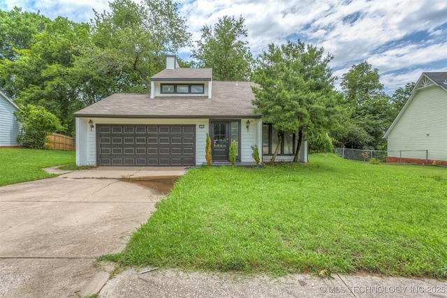 5117 S Lions Ave, Broken Arrow, OK 74011 - mid-century home featuring concrete driveway, a chimney, and an attached garage