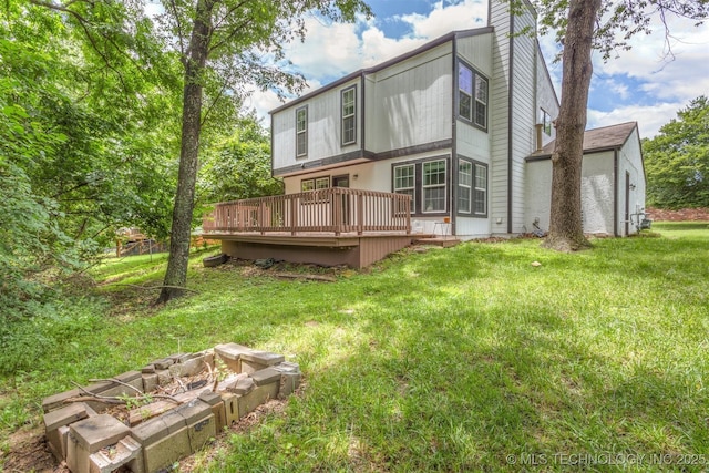 5117 S Lions Ave, Broken Arrow, OK 74011 - back of property with a deck, a lawn, and a chimney