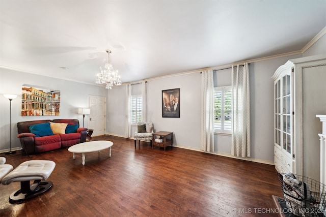 1210 E 15th St, Ada, OK 74820 - living room featuring a chandelier, wood finished floors, and ornamental molding
