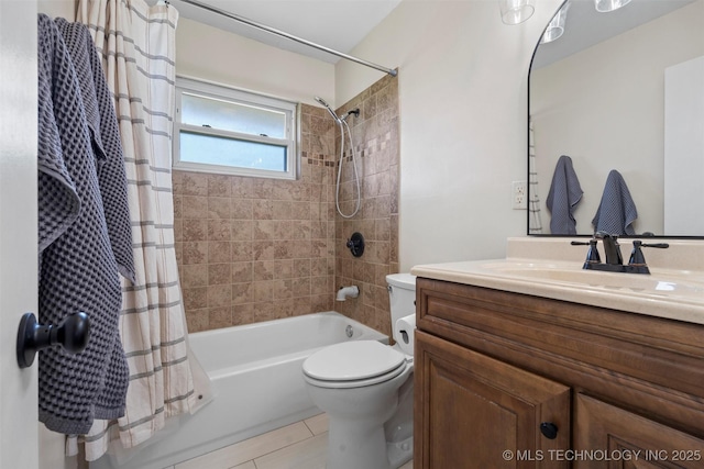 321 NE Elmhurst Ave, Bartlesville, OK 74006 - bathroom with shower / bathtub combination with curtain, vanity, and tile patterned flooring