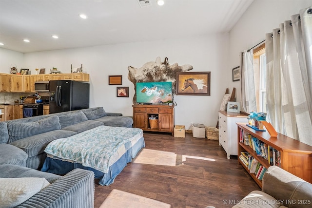13560 S 4150th Rd, Claremore, OK 74017 - living room featuring dark wood finished floors and recessed lighting