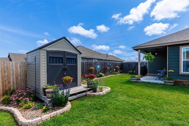 11042 N 120th Ave E, Owasso, OK 74055 - fenced backyard featuring a patio area and a storage unit