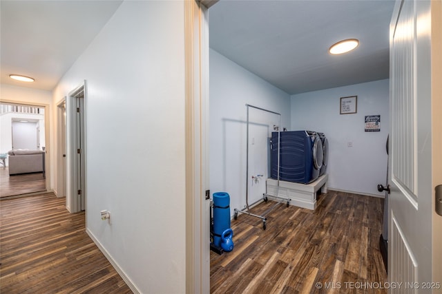 1522 Burney Cemetary, Calera, OK 74730 - corridor featuring washing machine and clothes dryer and wood finished floors