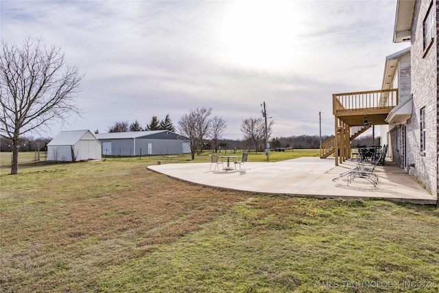1522 Burney Cemetary, Calera, OK 74730 - view of yard featuring stairs, a patio, a deck, and a storage shed