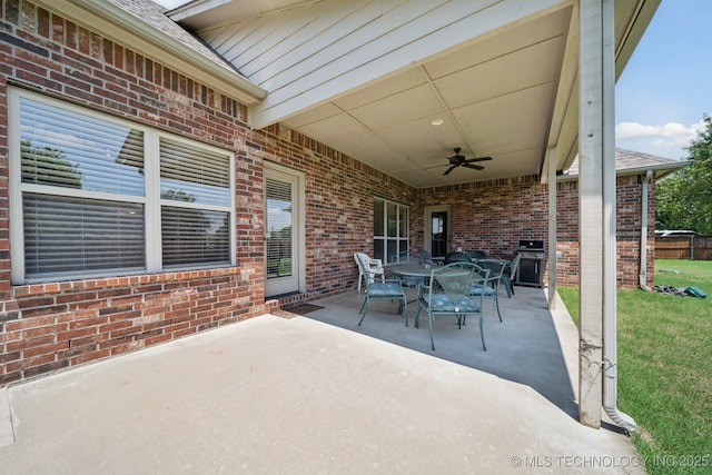 8483 N 68th E Ave, Owasso, OK 74055 - view of patio featuring ceiling fan, outdoor dining area, and area for grilling
