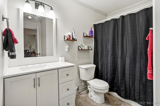 1720 S Juniper Ave, Broken Arrow, OK 74012 - full bathroom featuring crown molding, vanity, tile patterned flooring, and a shower with curtain
