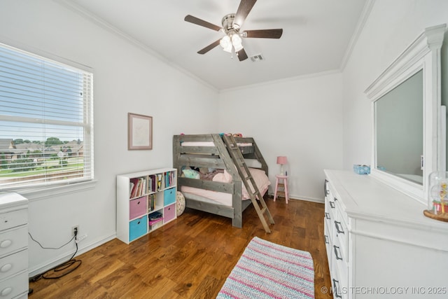905 W Elmira St, Broken Arrow, OK 74012 - bedroom featuring crown molding, wood finished floors, and a ceiling fan