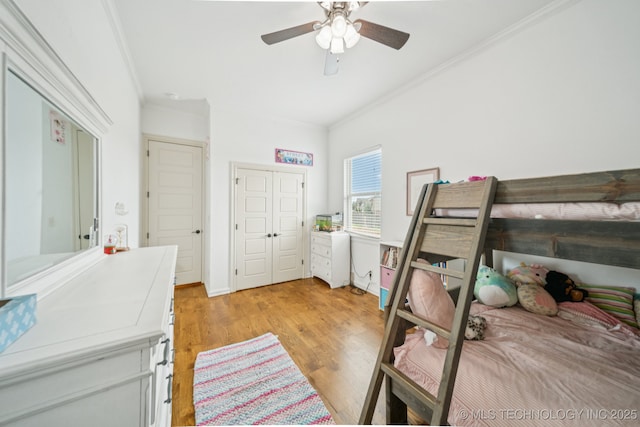 905 W Elmira St, Broken Arrow, OK 74012 - bedroom featuring crown molding, light wood finished floors, and ceiling fan