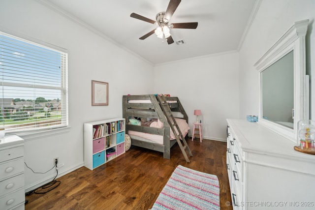 905 W Elmira St, Broken Arrow, OK 74012 - bedroom with crown molding, dark wood-type flooring, and a ceiling fan