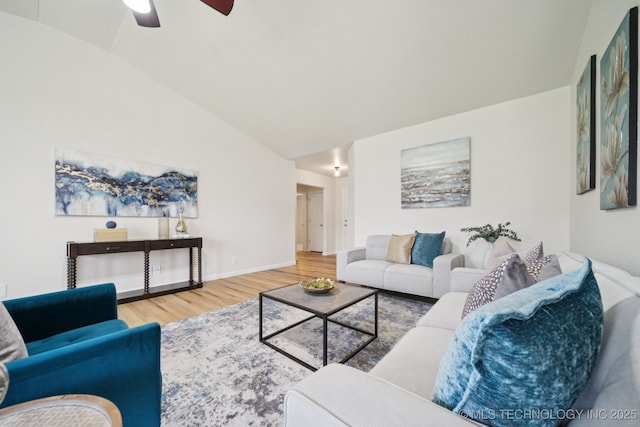 2211 E Concord Pl, Broken Arrow, OK 74012 - living area with wood finished floors, ceiling fan, and lofted ceiling