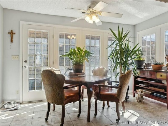 31990 S 624th Pl Unit 48, Grove, OK 74344 - tiled dining room with healthy amount of natural light, a textured ceiling, and ceiling fan