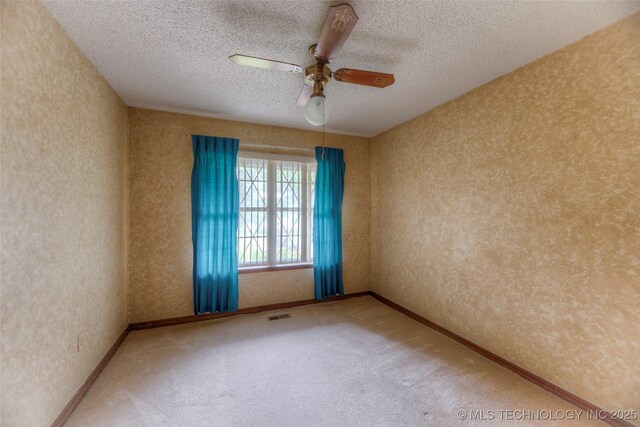 28265 Forest Ridge Rd, Sand Springs, OK 74063 - carpeted empty room with a ceiling fan, a textured ceiling, and a textured wall