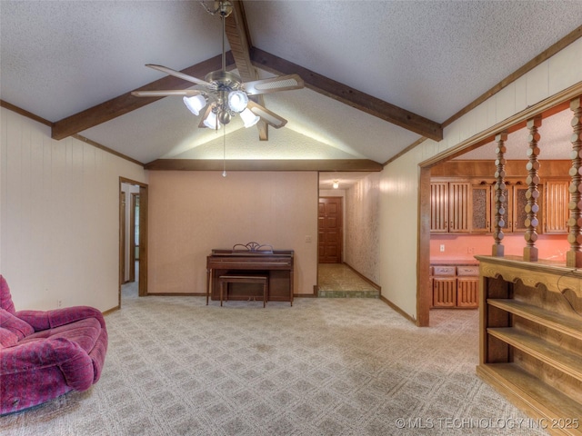 28265 Forest Ridge Rd, Sand Springs, OK 74063 - living area with ceiling fan, a textured ceiling, and carpet floors