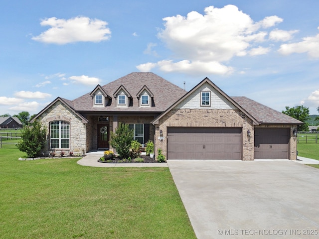 5814 130th W Ave, Sand Springs, OK 74063 - view of front of house featuring a garage, driveway, a shingled roof, and stone siding