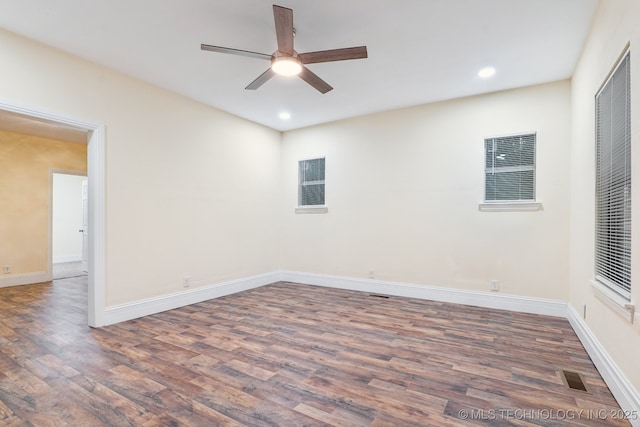 224 E Oklahoma St, Tulsa, OK 74106 - empty room with wood finished floors, ceiling fan, and recessed lighting