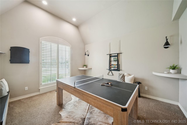 5117 E 92nd St, Tulsa, OK 74137 - recreation room with vaulted ceiling, carpet flooring, and recessed lighting