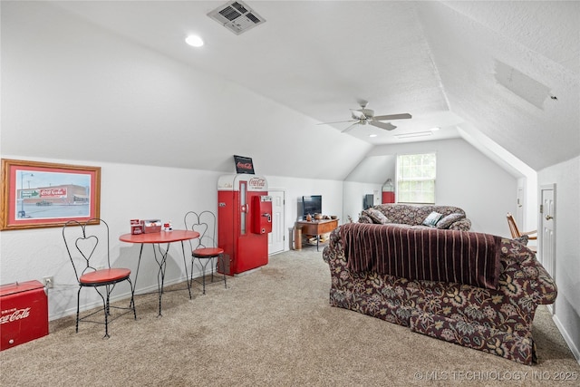 501 W 35th Pl, Sand Springs, OK 74063 - carpeted bedroom featuring lofted ceiling, ceiling fan, and a textured ceiling