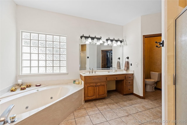 501 W 35th Pl, Sand Springs, OK 74063 - full bathroom featuring a tub with jets, vanity, tile patterned flooring, and a shower stall