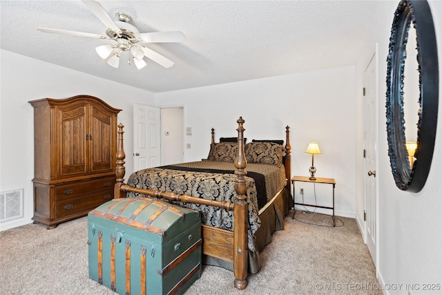 501 W 35th Pl, Sand Springs, OK 74063 - bedroom with light colored carpet, a textured ceiling, and ceiling fan