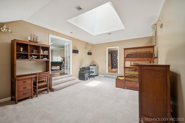3431 E 96th Pl, Tulsa, OK 74137 - carpeted office featuring a skylight and ornamental molding