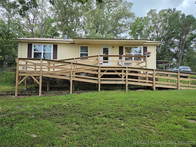 92133 S 4676th Rd, Bunch, OK 74931 - rear view of property featuring a deck, a yard, and a metal roof