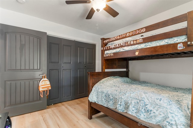 29012 E 63rd St, Broken Arrow, OK 74014 - bedroom with light wood-style flooring, a closet, and ceiling fan