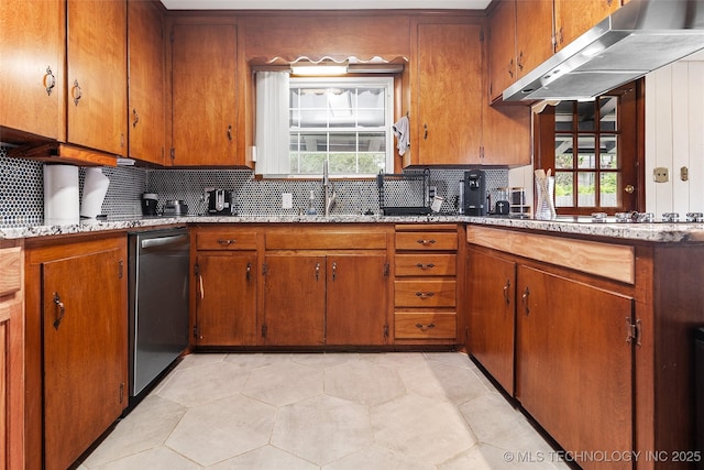 5225 S Toledo Ave, Tulsa, OK 74135 - kitchen with dishwasher, under cabinet range hood, plenty of natural light, and backsplash