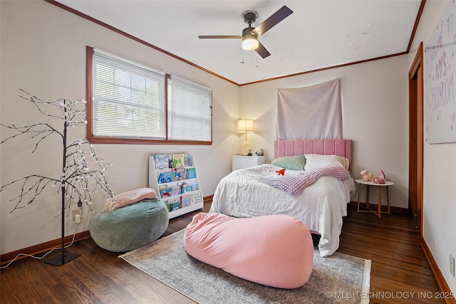 5225 S Toledo Ave, Tulsa, OK 74135 - bedroom with ornamental molding, wood finished floors, and a ceiling fan