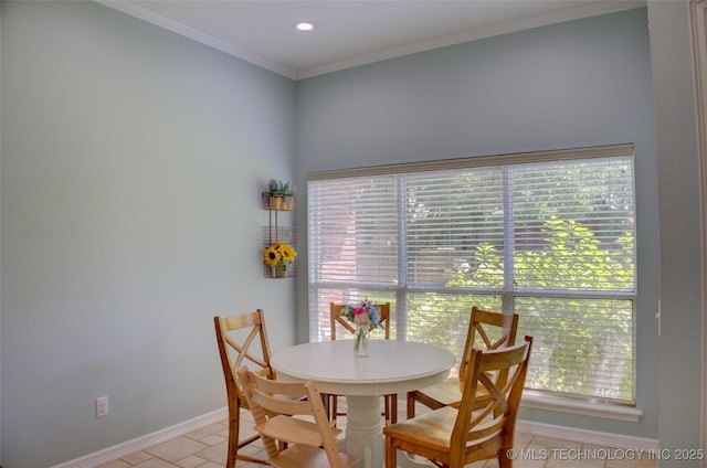 14230 S Urbana Ave, Bixby, OK 74008 - dining room featuring plenty of natural light, crown molding, and light tile patterned flooring