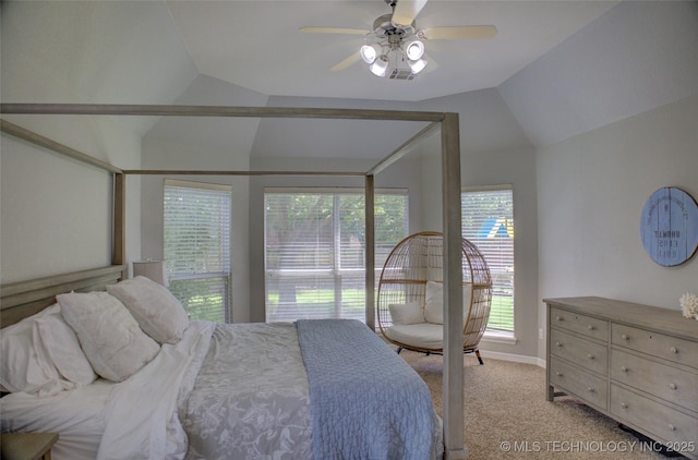 14230 S Urbana Ave, Bixby, OK 74008 - bedroom featuring vaulted ceiling, light carpet, and ceiling fan