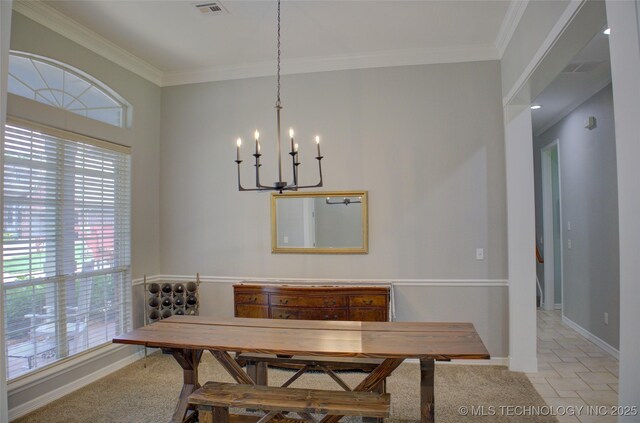 14230 S Urbana Ave, Bixby, OK 74008 - dining space featuring a chandelier, plenty of natural light, and crown molding
