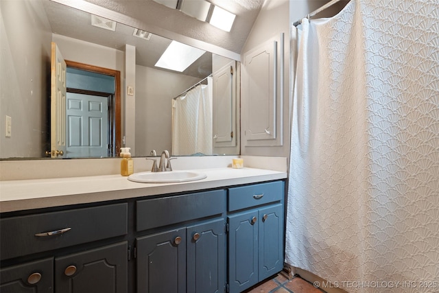 19935 Mountain Ln, Claremore, OK 74019 - bathroom with vanity, tile patterned floors, and a shower with shower curtain