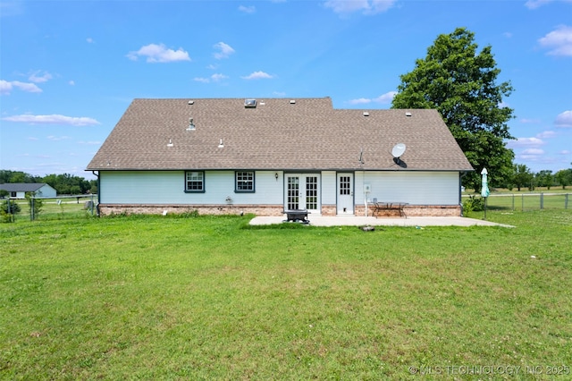 19935 Mountain Ln, Claremore, OK 74019 - rear view of property with a patio, roof with shingles, and french doors